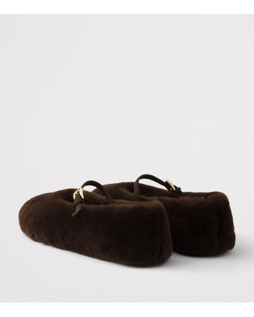 Prada Black Shearling Ballet Flats
