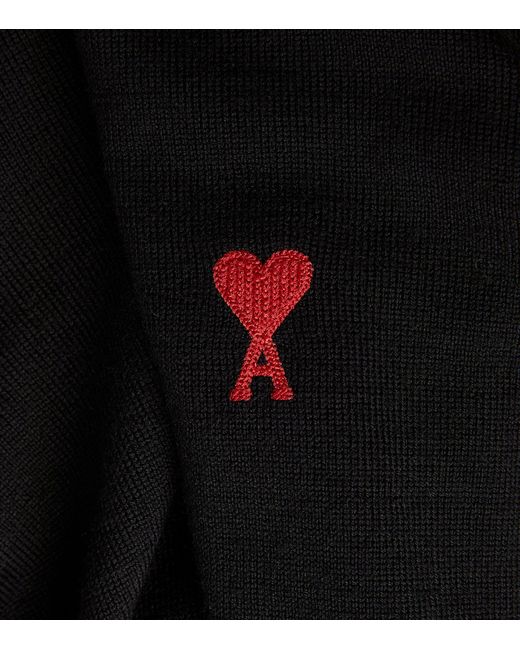 AMI Black Merino Wool Ami De Cœur Sweater for men