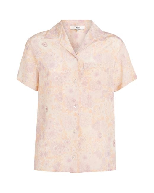 Chloé Pink Silk Floral Print Shirt