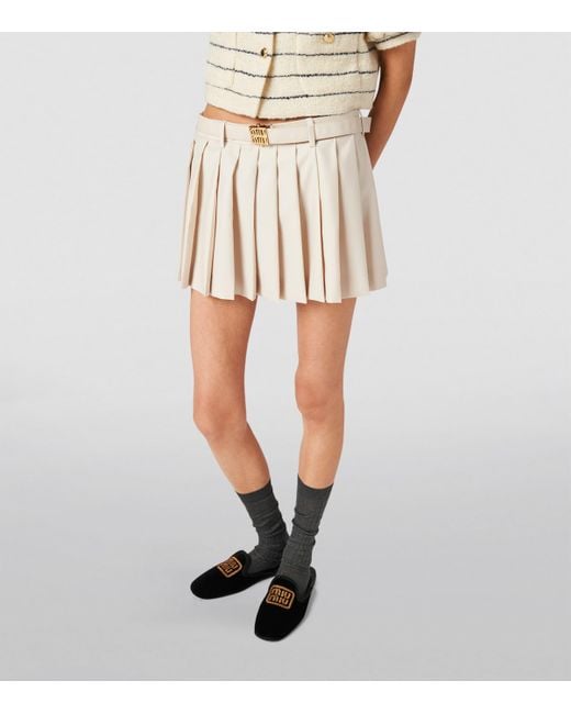 Miu Miu Natural Wool Pleated Mini Skirt