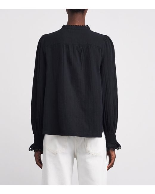 ME+EM Black Cotton Embroidered Blouse
