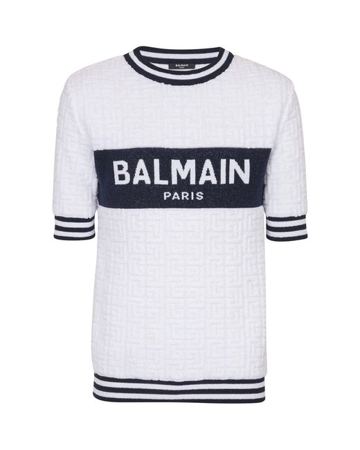 Balmain White Wool-cotton Logo T-shirt for men