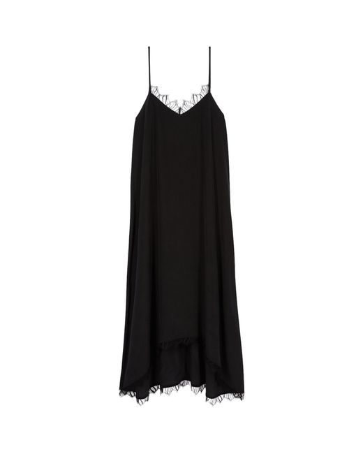 The Kooples Black Silk Lace-trim Midi Dress