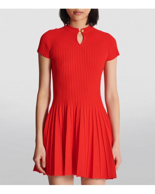 Balmain Red Pleated Mini Dress