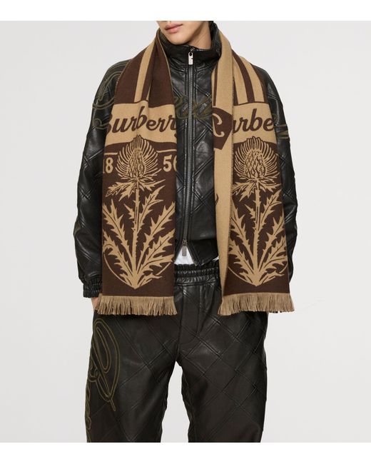 Burberry Brown Wool Thistle Shield Scarf