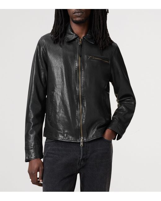 AllSaints Black Leather Miller Jacket for men