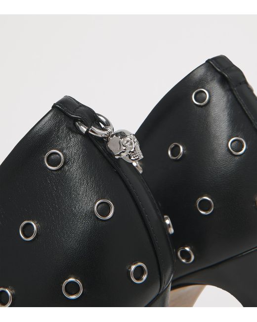 McQueen Black Leather Eyelet-Detail Pumps 100