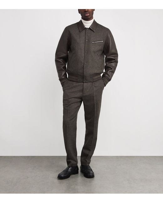 Rag & Bone Gray Wool Leather-Trim Bomber Jacket for men