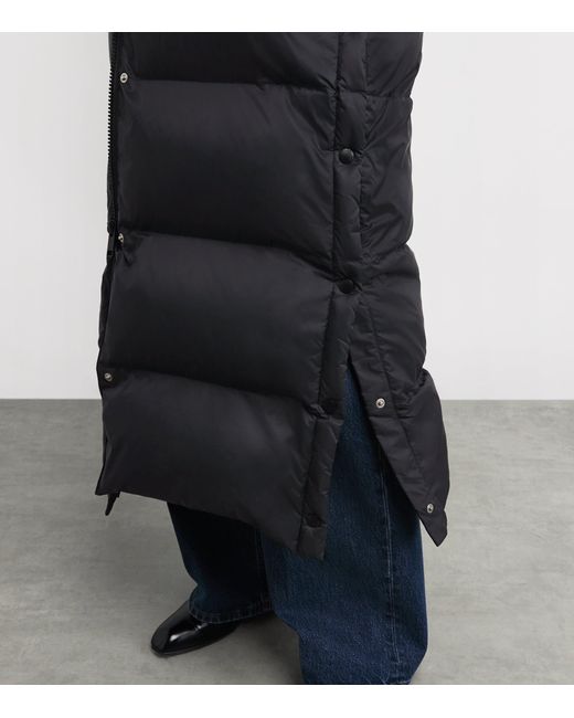 Yves Salomon Black Down Fur-Trim Extra-Long Puffer Jacket