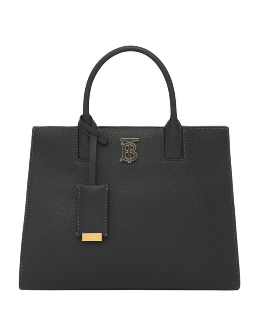 Burberry Mini Leather Frances Tote Bag in Black | Lyst