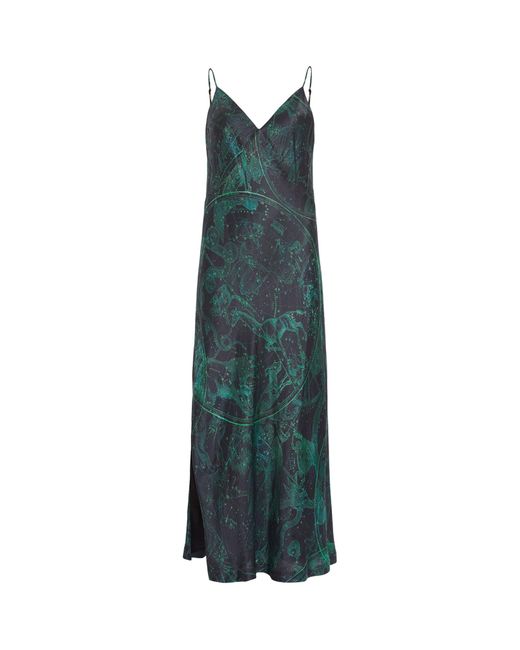 AllSaints Green Melody ziggy Graphic-print Silk-blend Midi Dress