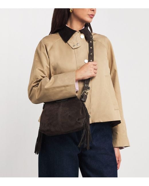 Maje Brown Mini Suede Miss M Shoulder Bag