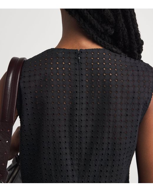 Theory Black Broderie Anglaise V-Neck Midi Dress