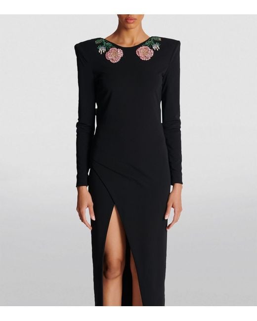 Balmain Black Rose Embroidery Maxi Dress