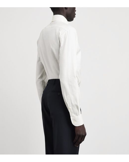 Corneliani White Cotton Herringbone Shirt for men