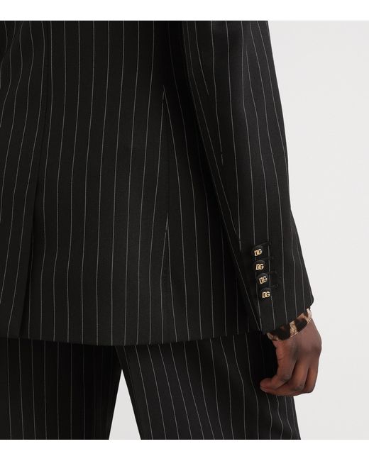 Dolce & Gabbana Black Stretch-Wool Pinstripe Blazer