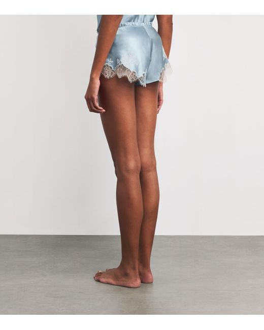 Carine Gilson Blue Silk Lace-Trim Shorts