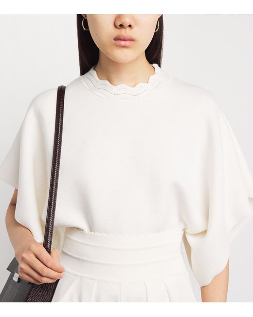Molli White Virgin Wool Scalloped Sweater Top