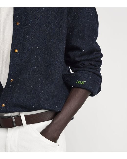 God's True Cashmere Blue Cashmere Twill Donegal Shirt for men