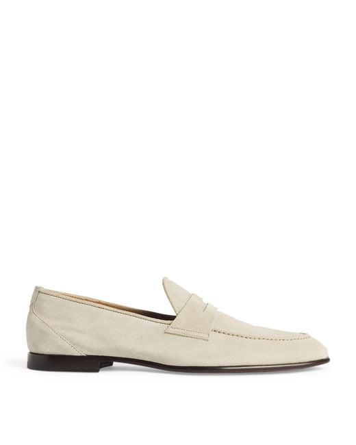 Isaia White Suede Penny Loafers for men