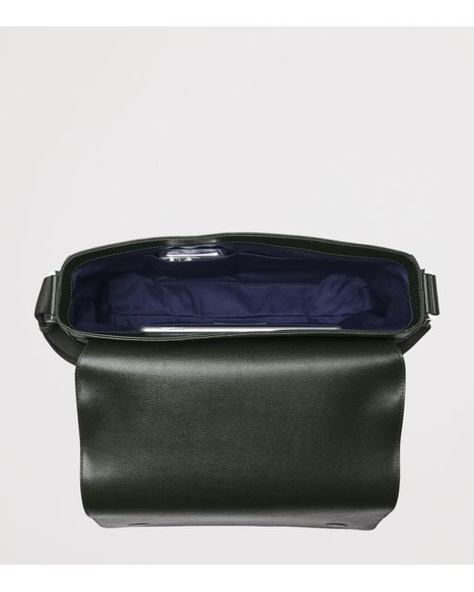 Aspinal Black Leather Reporter Messenger Bag for men