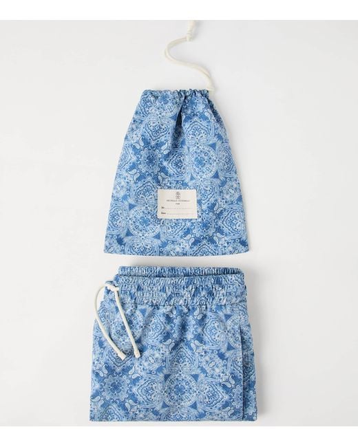 Brunello Cucinelli Blue Printed Swim Shorts for men