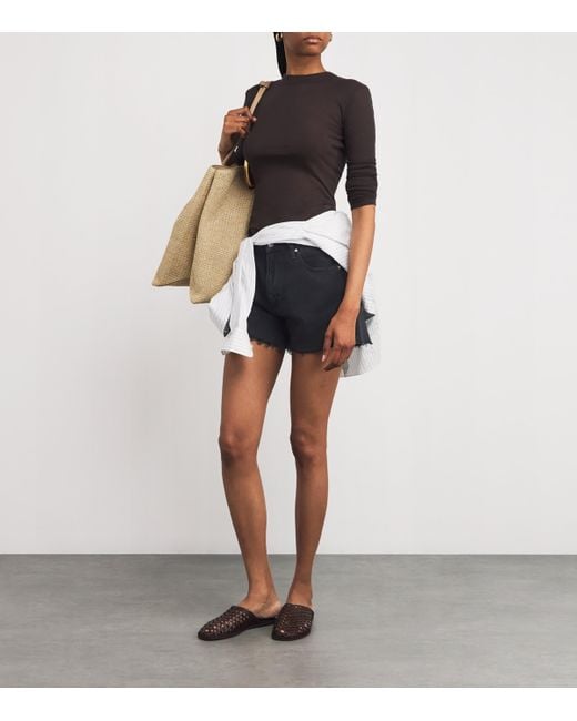 PAIGE Blue Raw-Hem Archie Denim Shorts