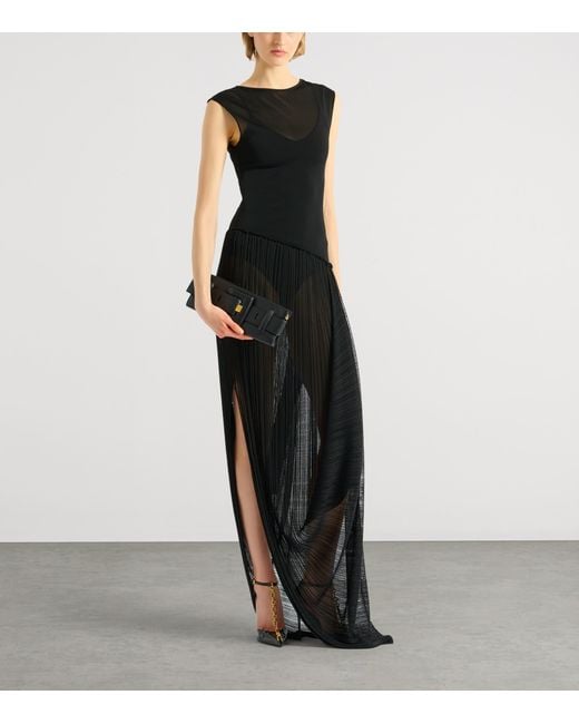 Balmain Black Long Draped Dress