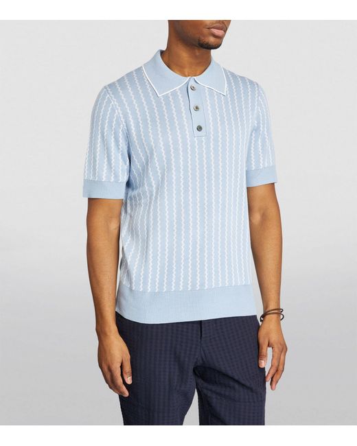 CHE Blue Knitted Striped Polo Shirt for men