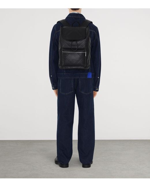 Burberry Black Leather Check-Embossed Backpack for men