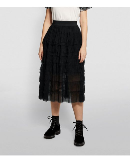 Maje Black Semi-Sheer Midi Skirt