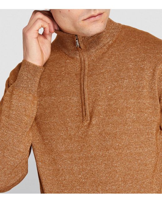 FIORONI CASHMERE Brown Quarter-zip Melange Sweater for men