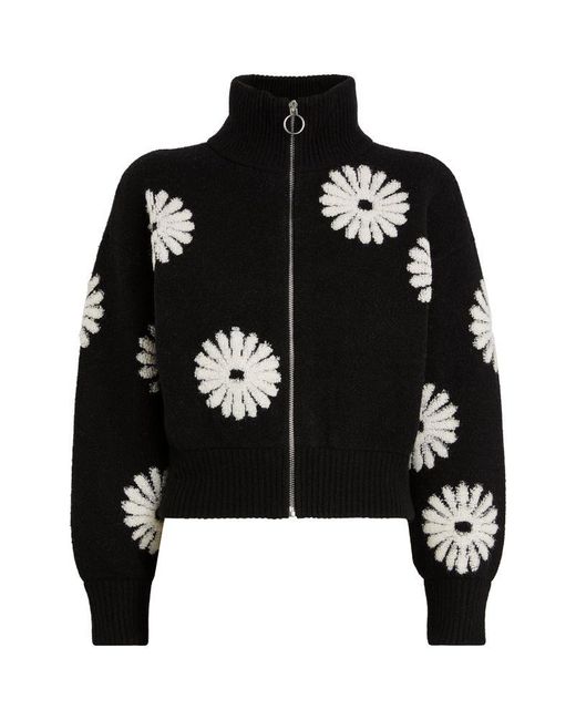Sandro Black Floral Zip-Up Cardigan