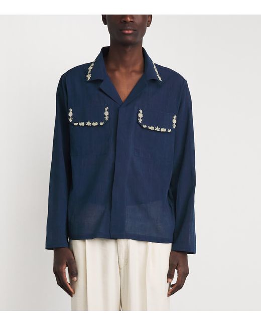 Kartik Research Blue Cotton Embroidered Surya Shirt for men
