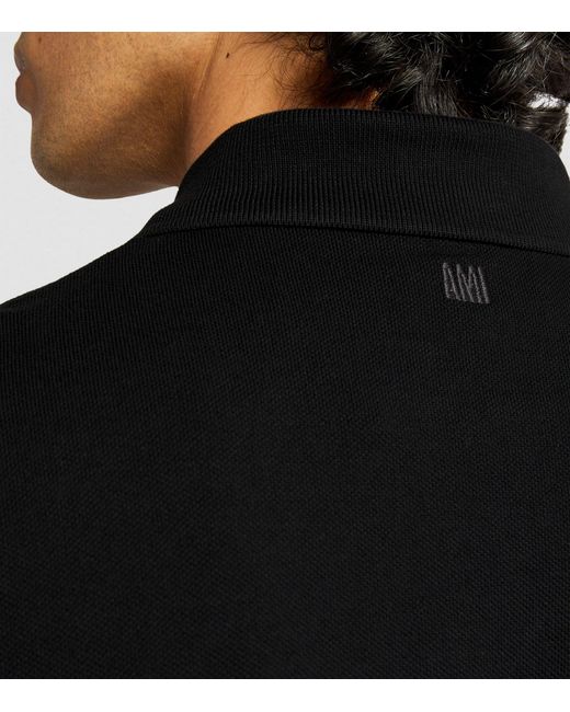 AMI Black Cotton Logo Polo Shirt for men