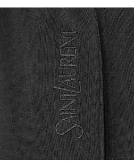 Saint Laurent Black Cotton Embroidered Logo Sweatpants for men