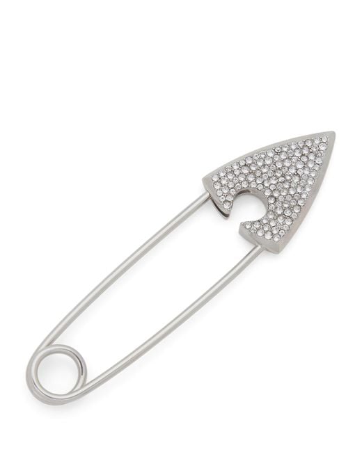 Alexander McQueen White Palladium-Plated Arrow Safety Pin Brooch for men