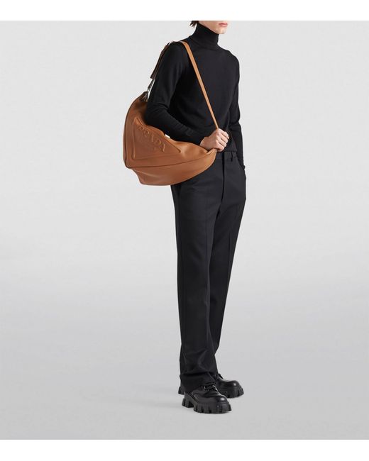 Prada Brown Large Leather Triangle Shoulder Bag for men