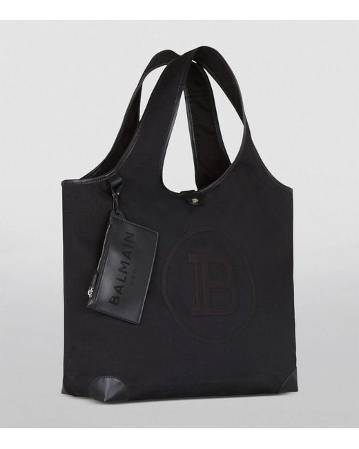 Balmain Black Canvas B-army Grocery Tote Bag