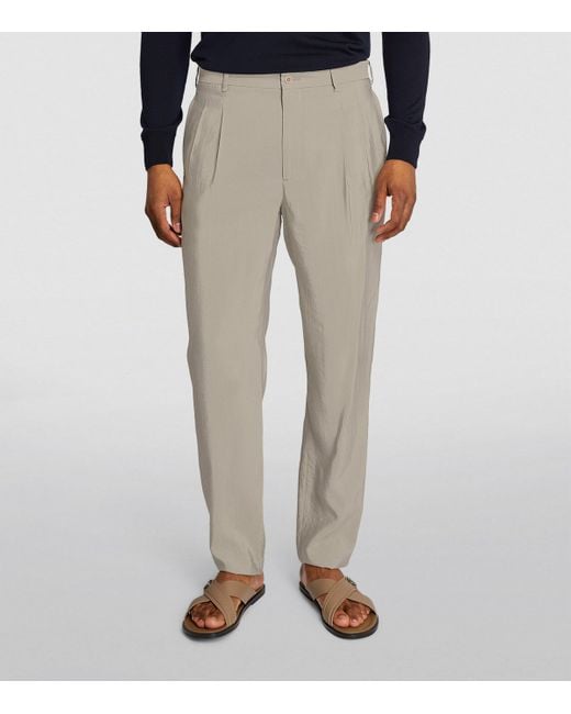 Giorgio Armani Gray Silk-Blend Twill Trousers for men