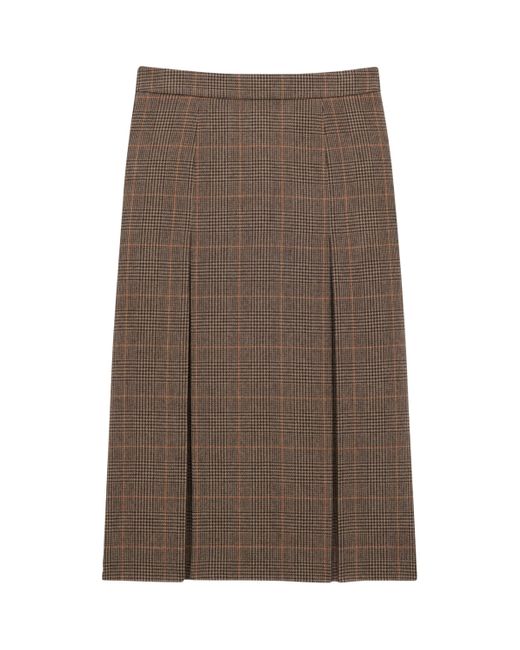 Saint Laurent Brown Check Print Midi Skirt