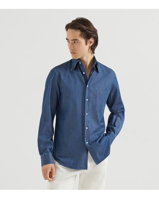 Brunello Cucinelli Blue Denim Chambray Shirt for men