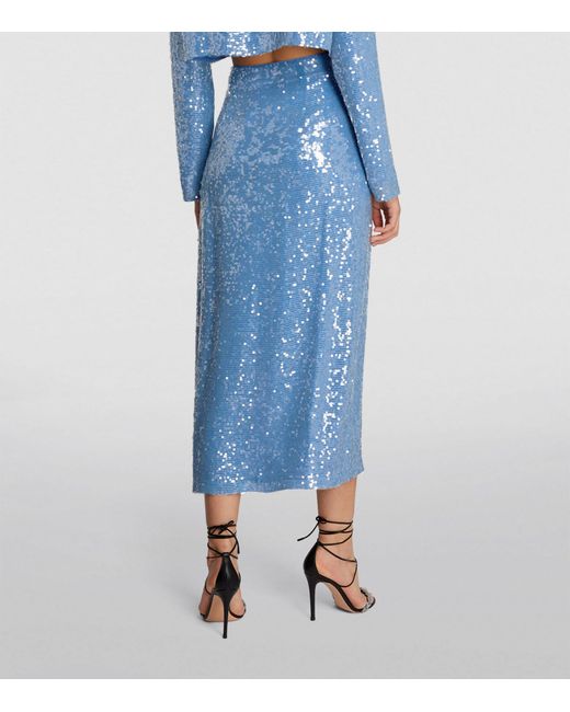 LAPOINTE Blue Sequinned Midi Skirt