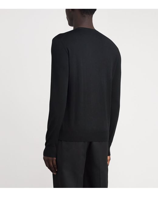 Giorgio Armani Black Virgin Wool Crew-Neck Sweater for men
