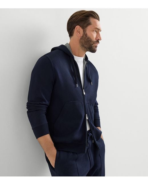 Brunello Cucinelli Blue French Terry Zip-Up Hoodie for men