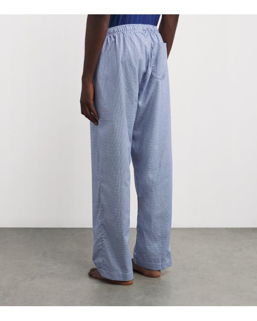 Derek Rose Blue Cotton Puppytooth Lounge Trousers for men
