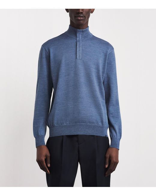 Paul & Shark Blue Virgin Wool Quarter-Zip Sweater for men