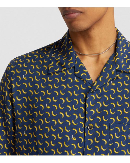 Palm Angels Blue Banana Print Bowling Shirt for men