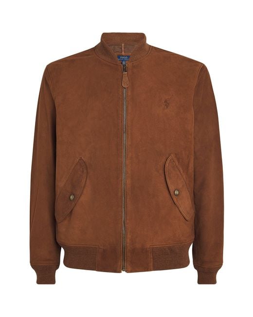 Polo Ralph Lauren Brown Suede Logo Bomber Jacket for men