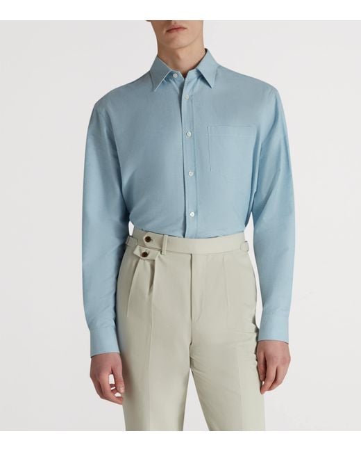 Dunhill Blue Cotton-Cashmere Oxford Shirt for men